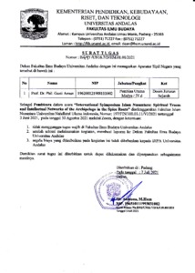 Surat Tugas Dekan Sebagai Pemakalah Pada “International Syimposium ...